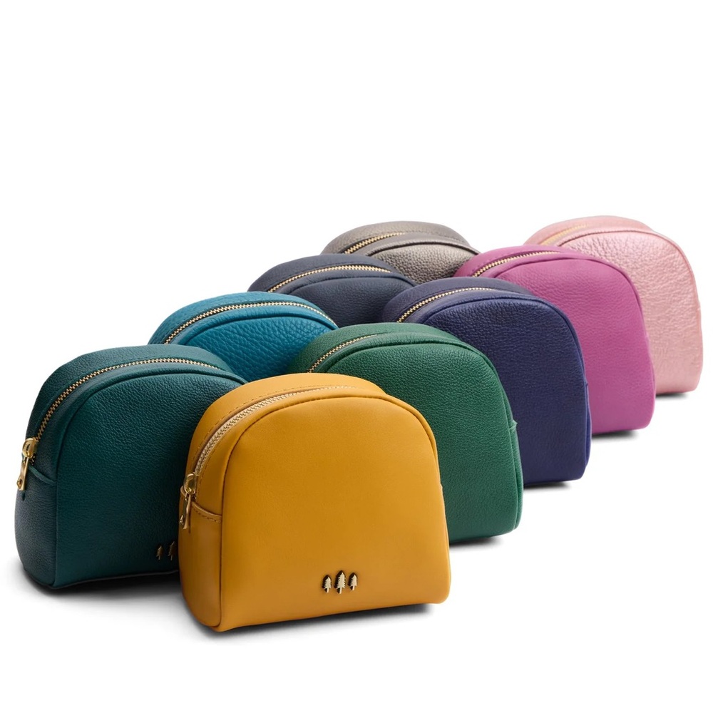PLG WONDER Pouch Metallic Green Pebbled Leather Beetle Zip Makeup Bag Travel - Picture 11 of 12